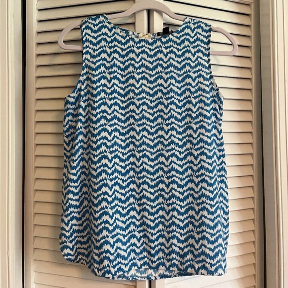 Ann Taylor White & Turquoise Geometric Stripes Blouse Sleeveless Top Size 6P
